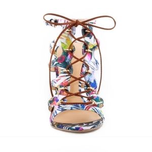 DAYA BY ZENDAYA MILO Heels cage lace-up sandals tropical botanical floral